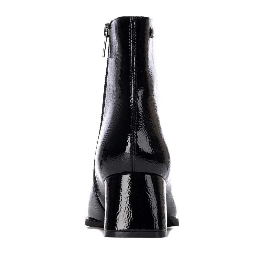 Xti Black Patent-Effect Vegan Block Heel Ankle Boots