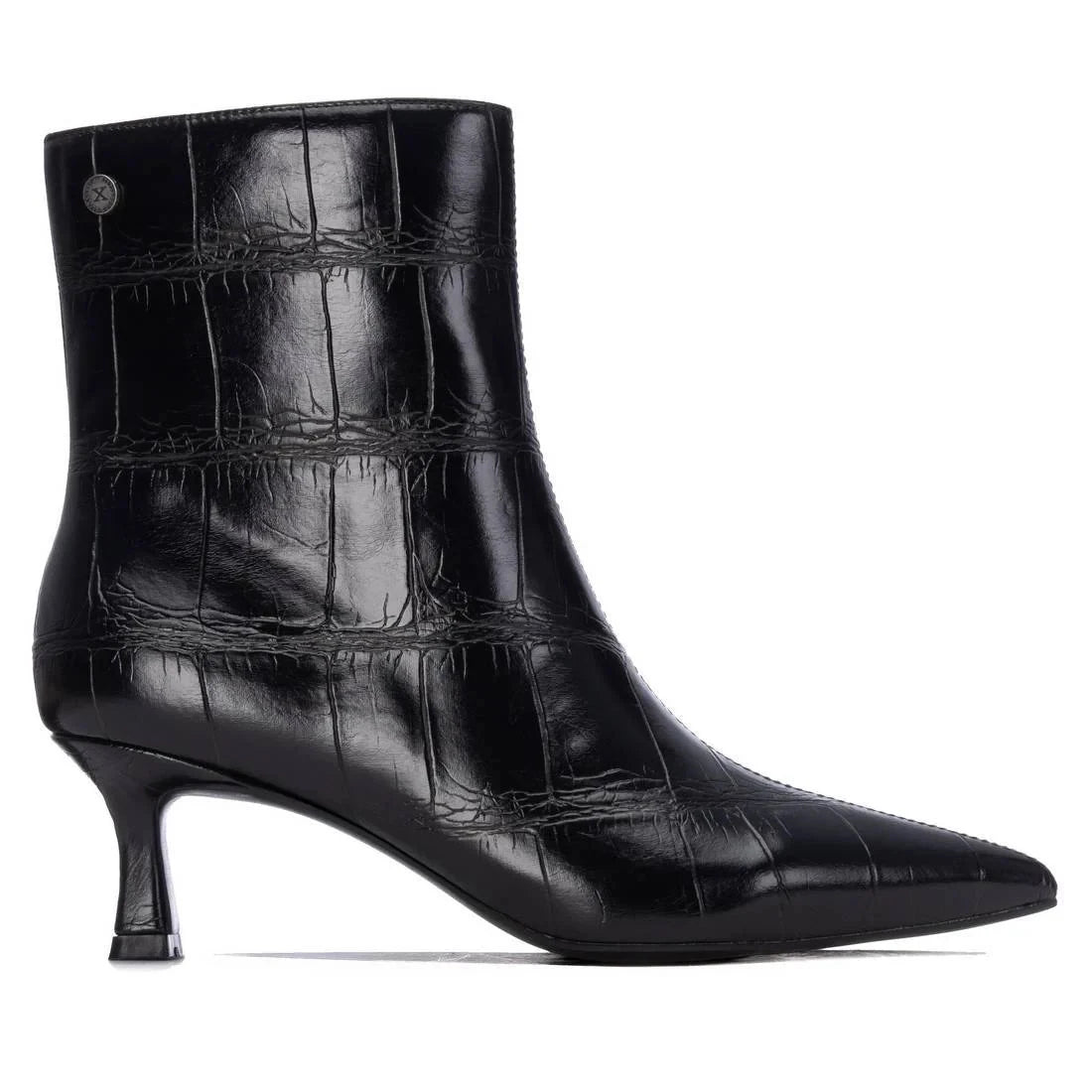 Xti Black Croc-Effect Pointed Vegan Ankle Boots