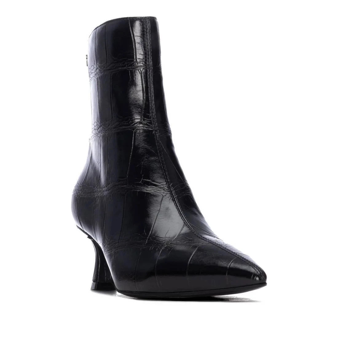Xti Black Croc-Effect Pointed Vegan Ankle Boots