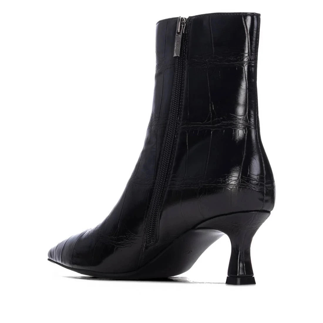 Xti Black Croc-Effect Pointed Vegan Ankle Boots
