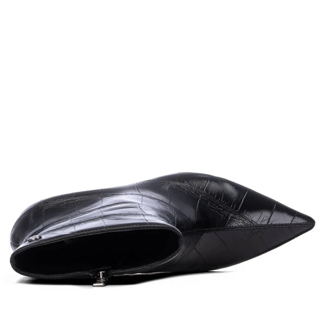 Xti Black Croc-Effect Pointed Vegan Ankle Boots