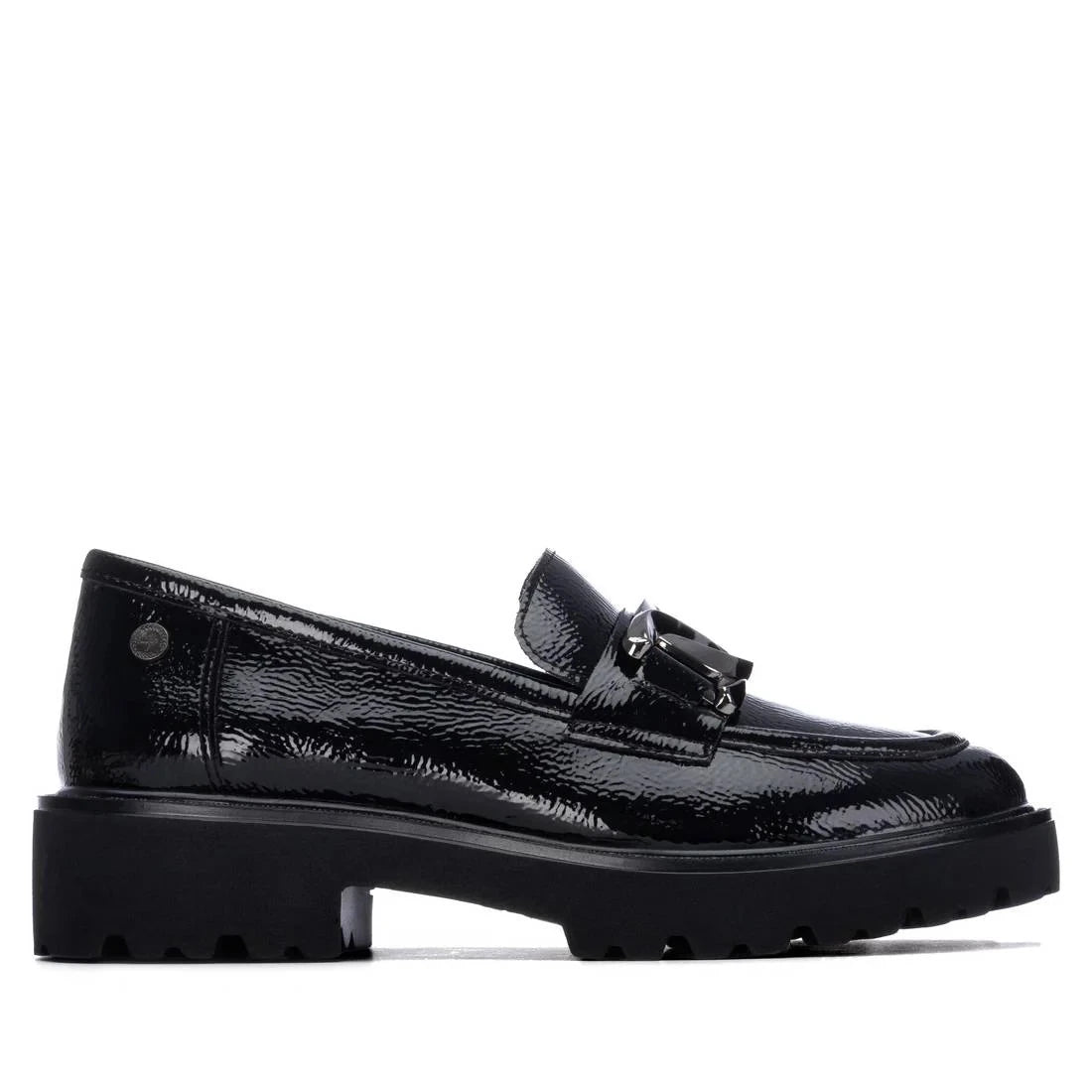 Xti Black Patent Chain Detail Chunky Loafers