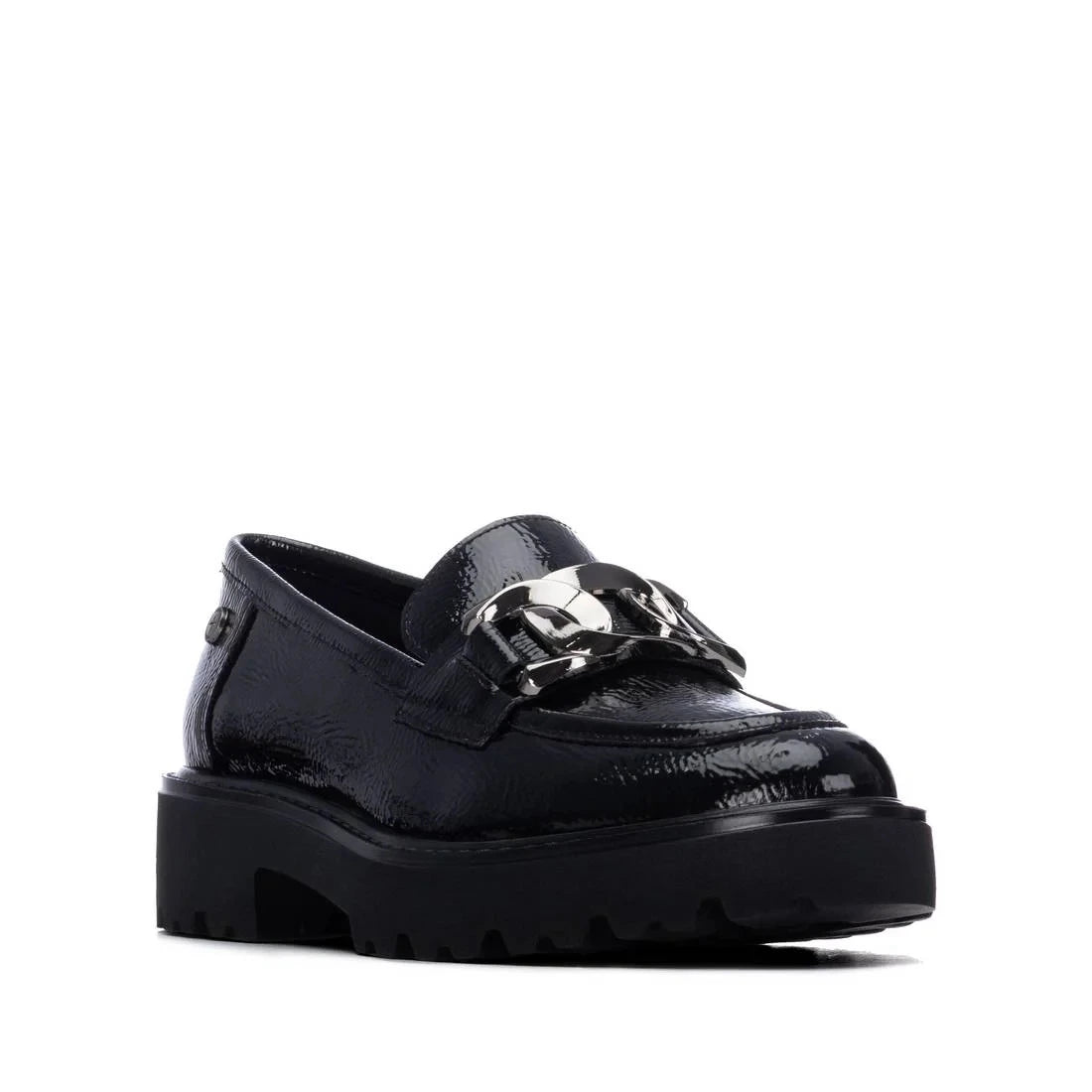 Xti Black Patent Chain Detail Chunky Loafers