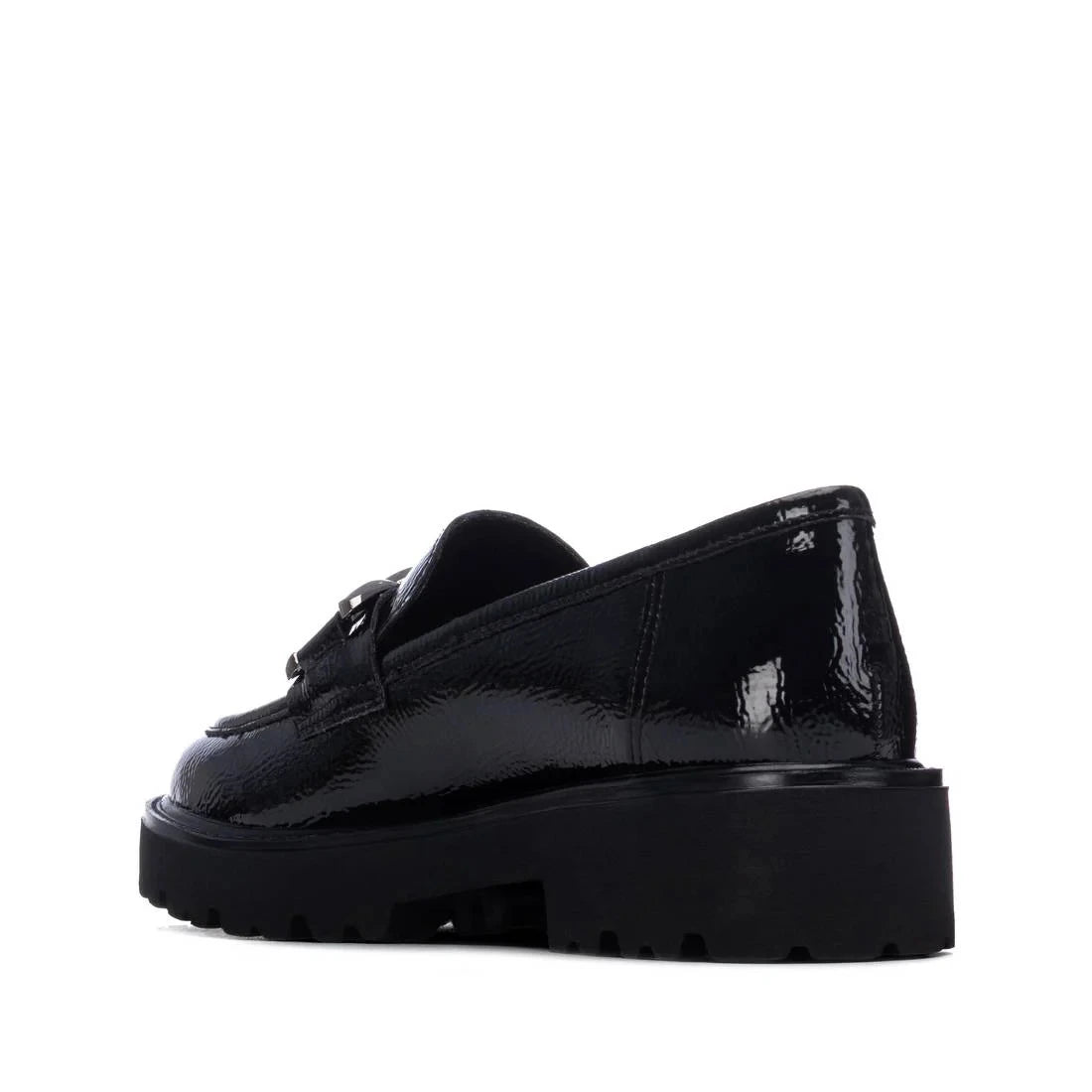Xti Black Patent Chain Detail Chunky Loafers