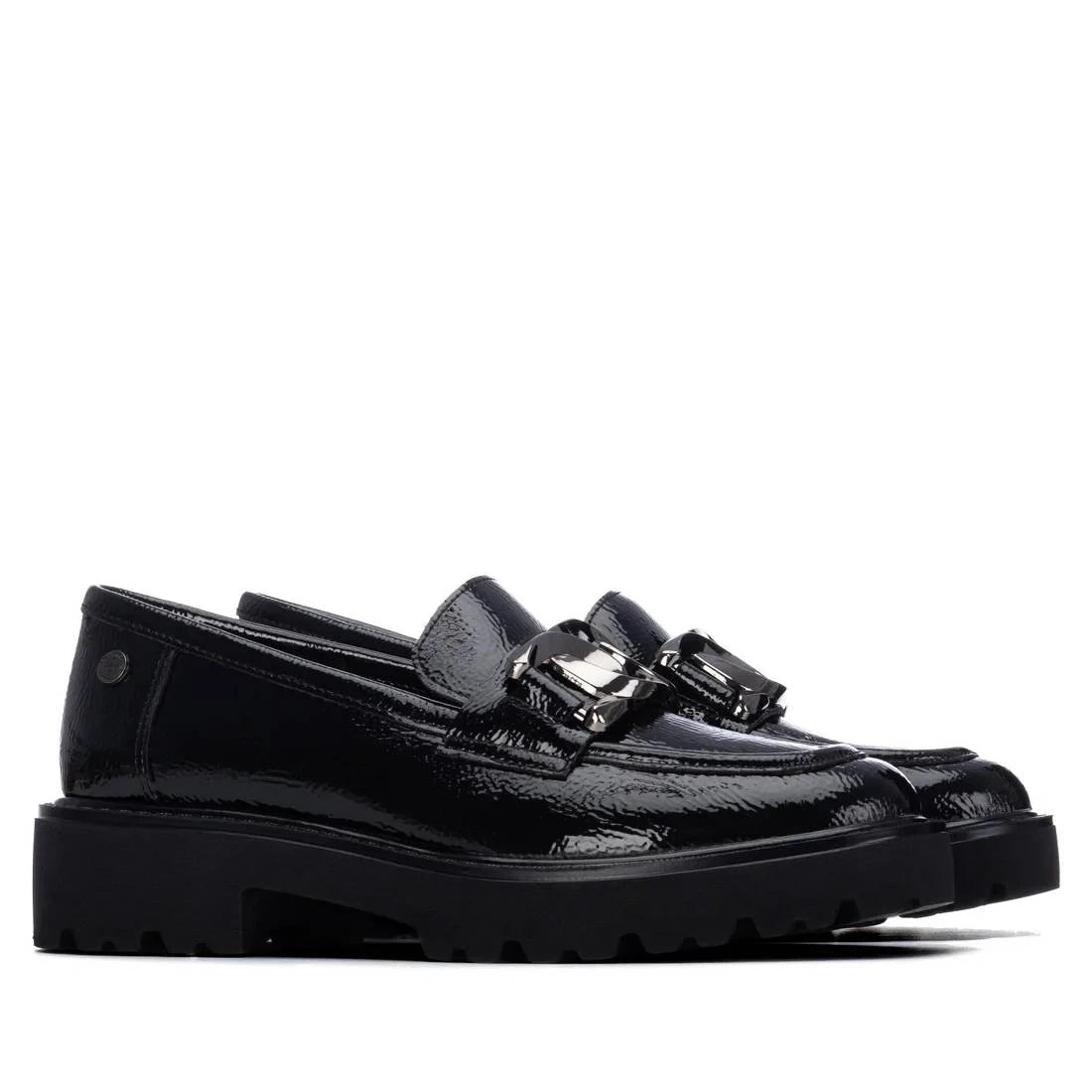Xti Black Patent Chain Detail Chunky Loafers