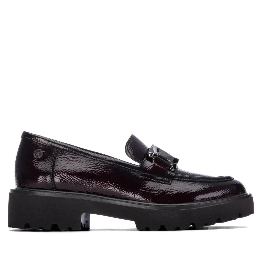 Xti Burgundy Patent Chunky Sole Chain Loafers