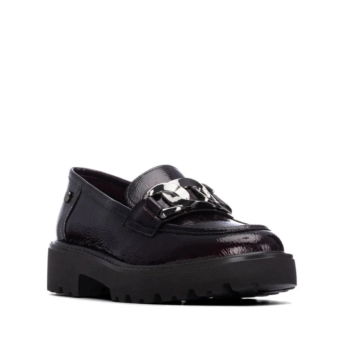 Xti Burgundy Patent Chunky Sole Chain Loafers