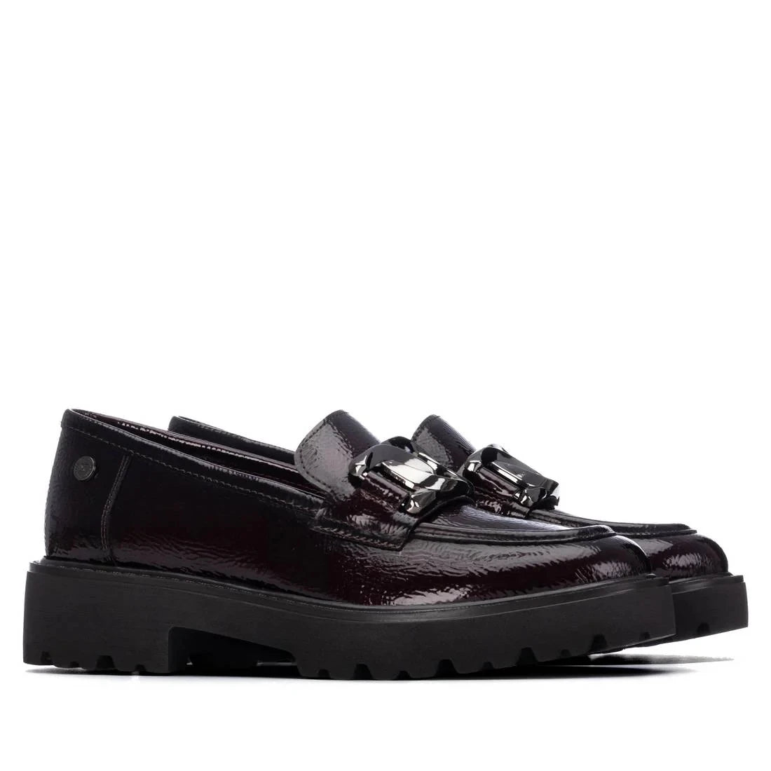 Xti Burgundy Patent Chunky Sole Chain Loafers