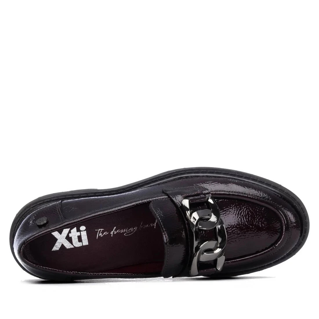 Xti Burgundy Patent Chunky Sole Chain Loafers