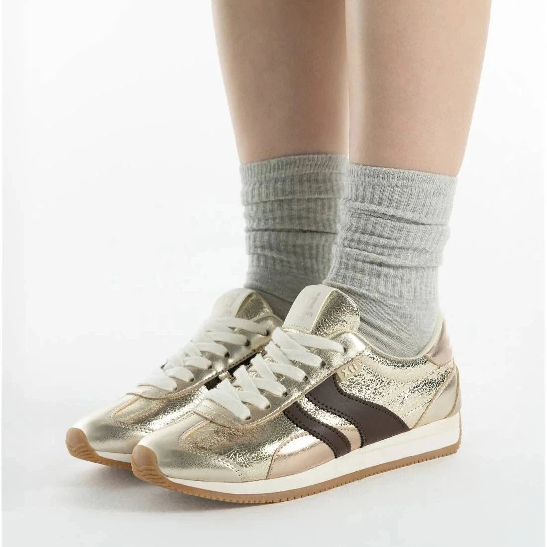 Xti Champagne Gold Metallic Vegan Trainers