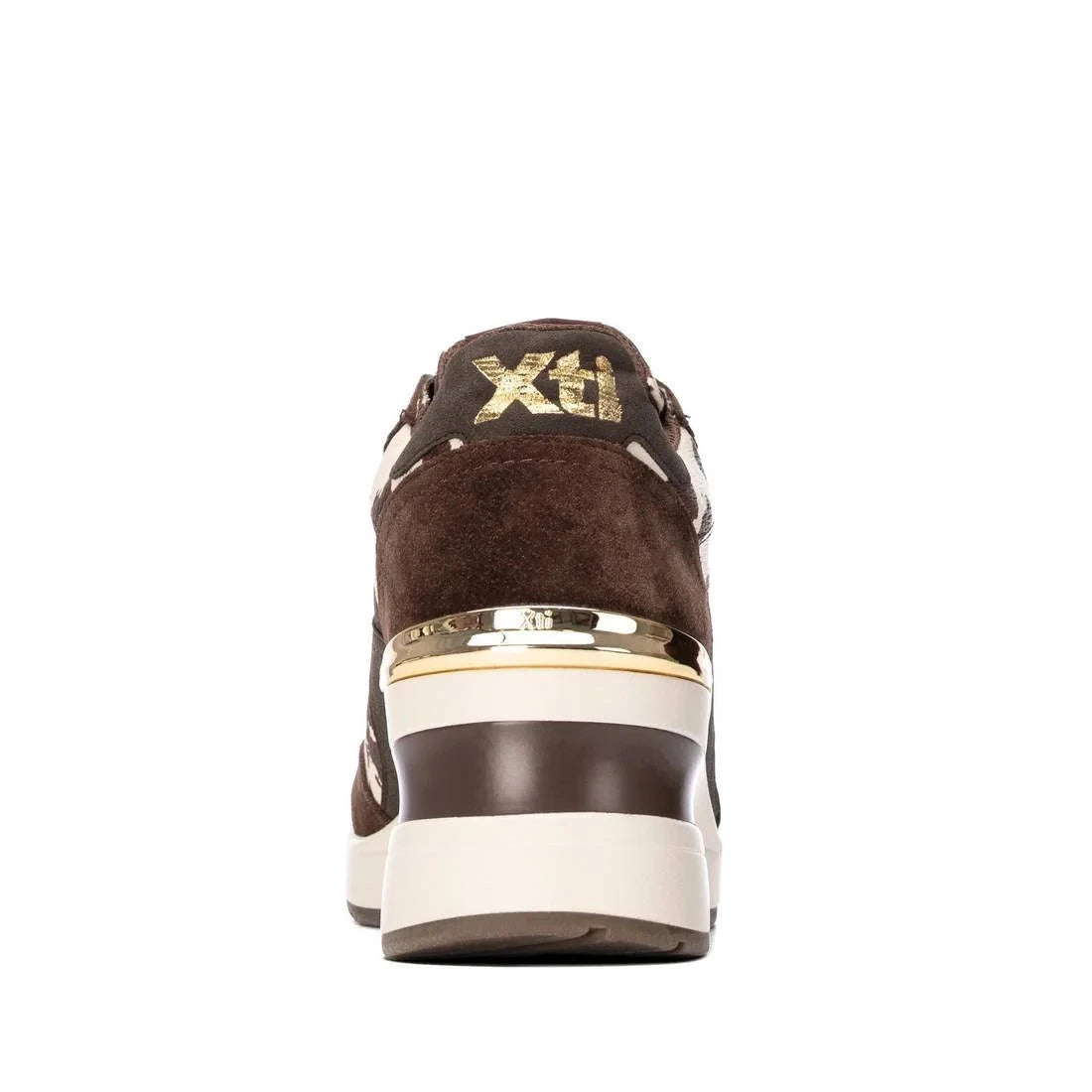 Xti Chocolate Brown Cow Print Wedge Trainers