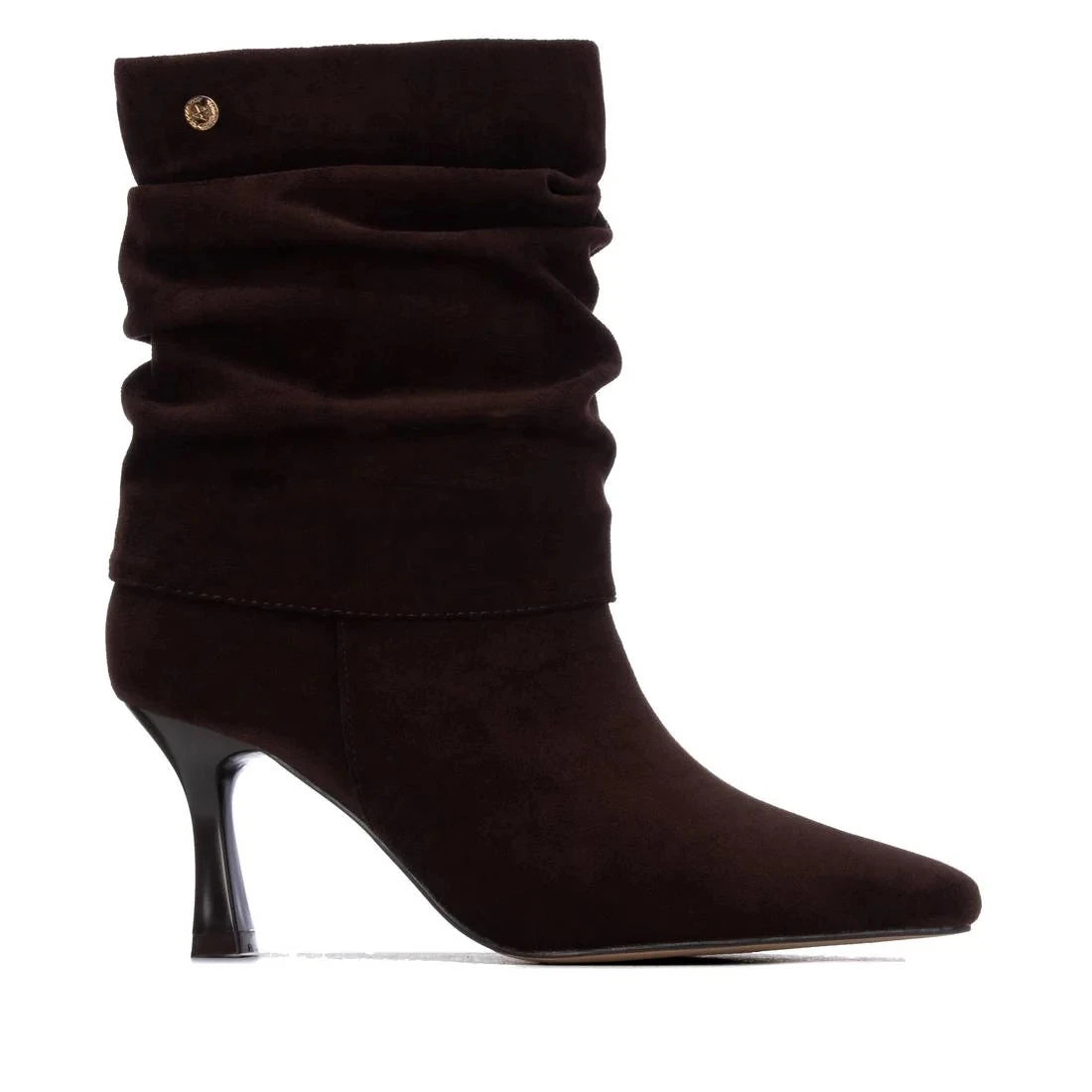 Xti Chocolate Brown Ruched Suede-Effect Ankle Boots