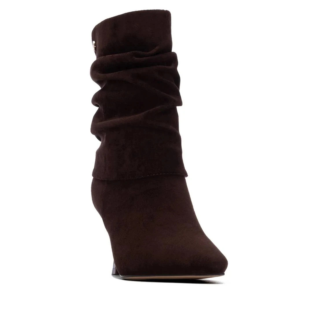 Xti Chocolate Brown Ruched Suede-Effect Ankle Boots