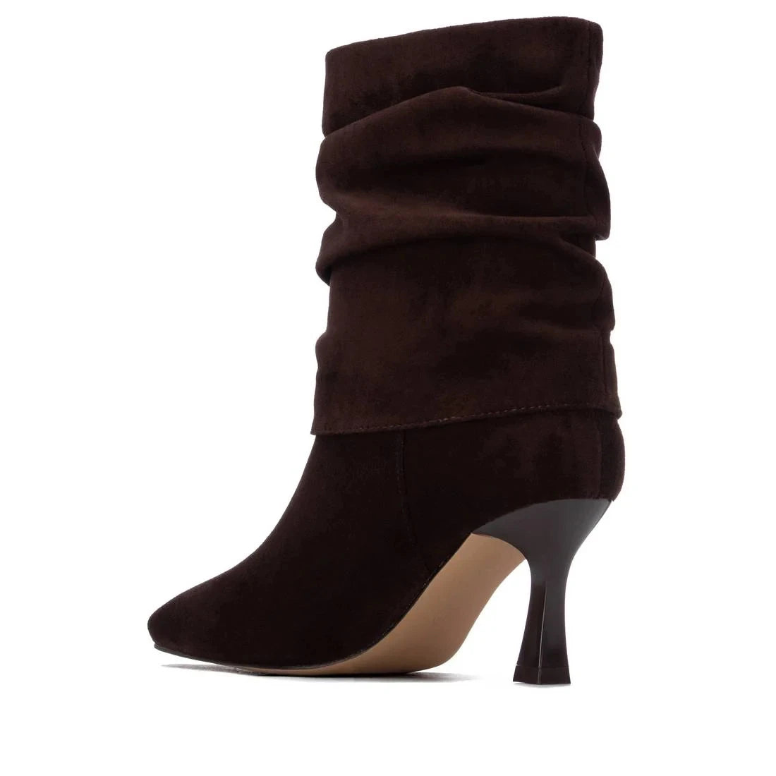 Xti Chocolate Brown Ruched Suede-Effect Ankle Boots