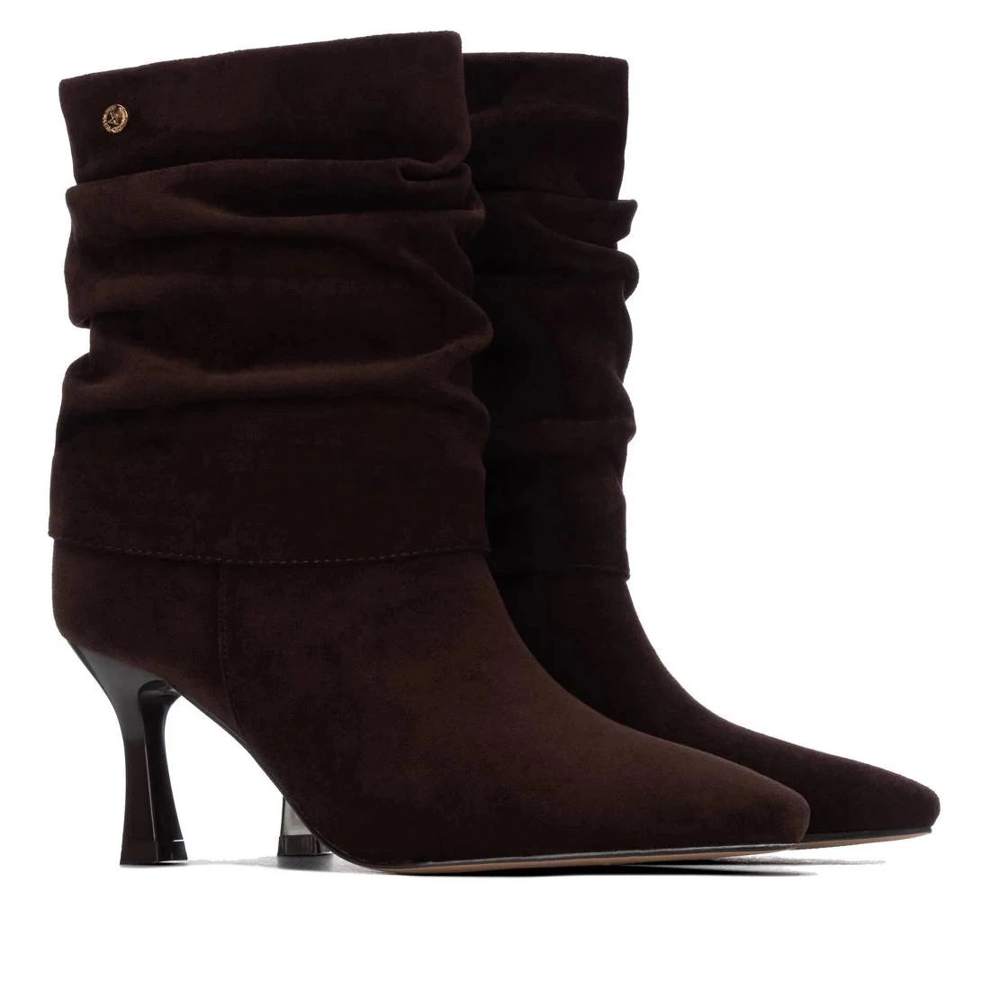 Xti Chocolate Brown Ruched Suede-Effect Ankle Boots