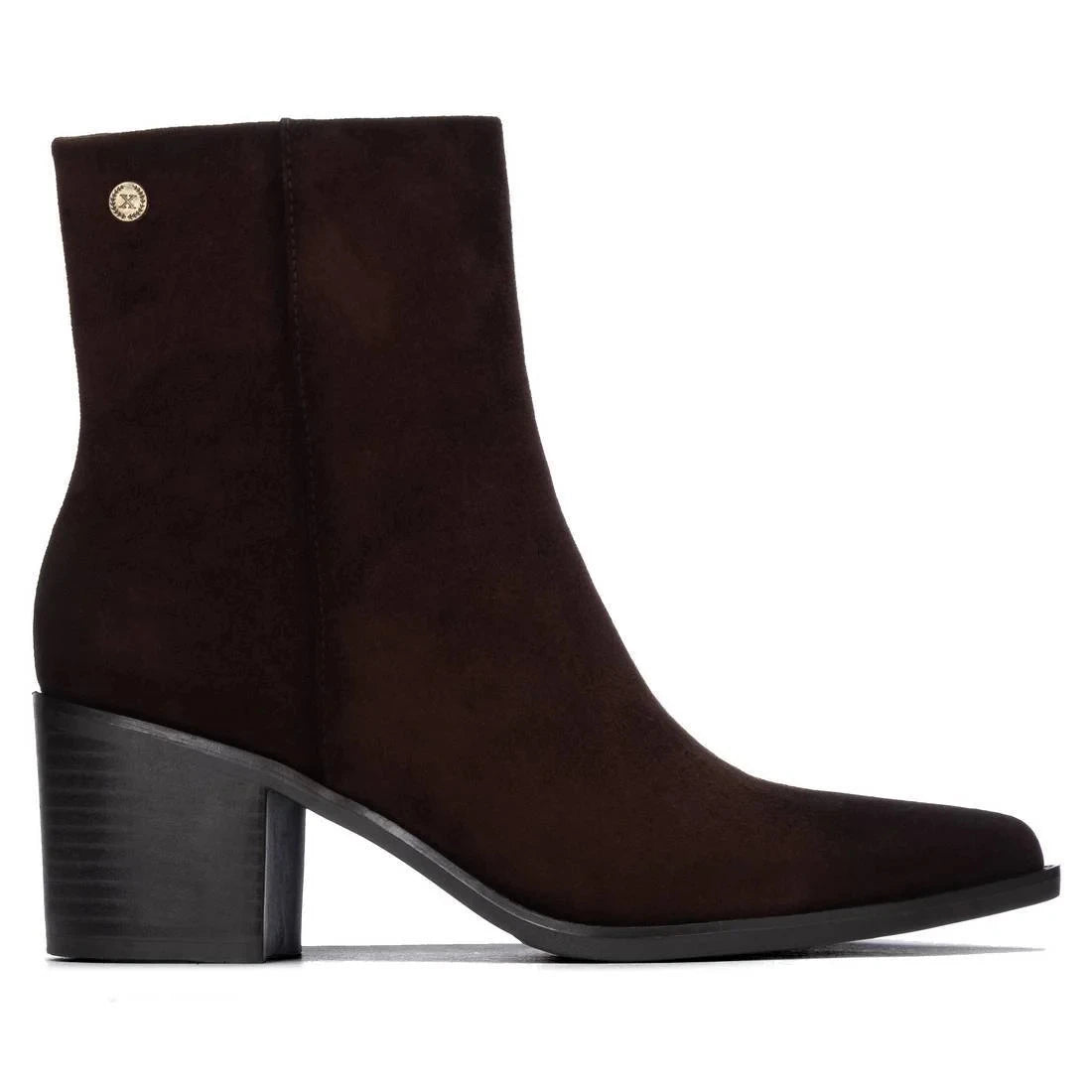 Xti Dark Chocolate Suede-Effect Block Heel Ankle Boots