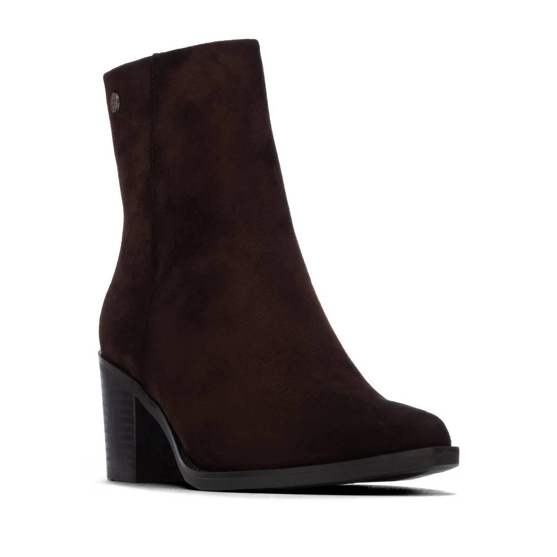 Xti Dark Chocolate Suede-Effect Block Heel Ankle Boots