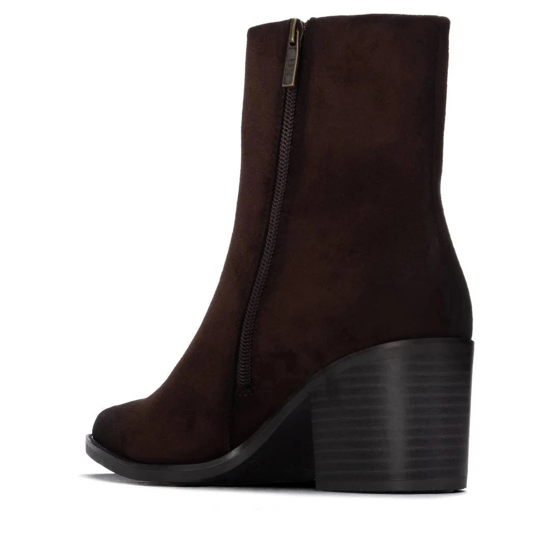 Xti Dark Chocolate Suede-Effect Block Heel Ankle Boots