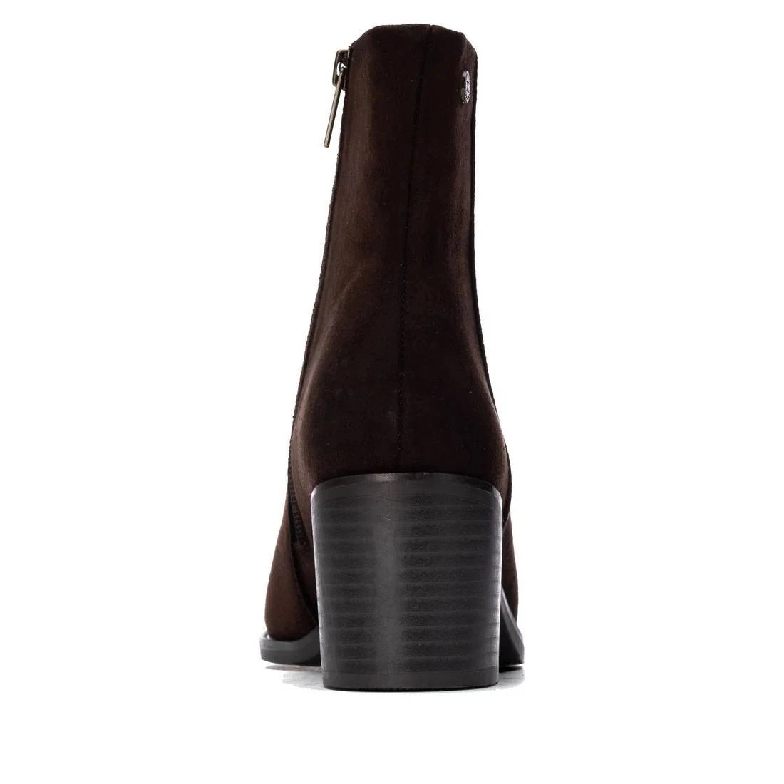 Xti Dark Chocolate Suede-Effect Block Heel Ankle Boots