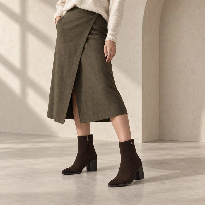 Xti Dark Chocolate Suede-Effect Block Heel Ankle Boots