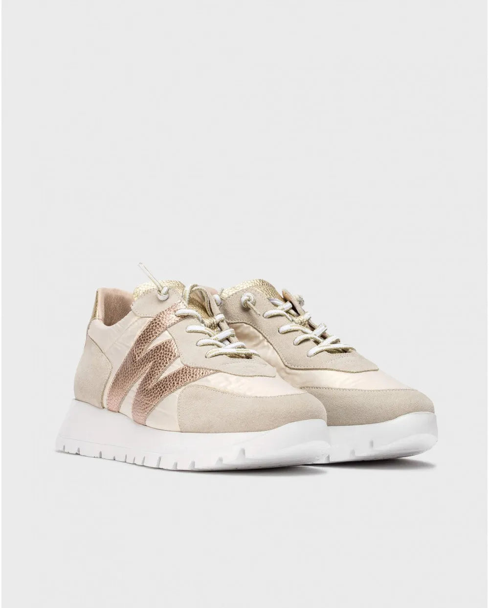 Wonders Gold OSLO Sneakers – Sand-Toned Elegance with Rose Gold Accents - Leavys Shoes