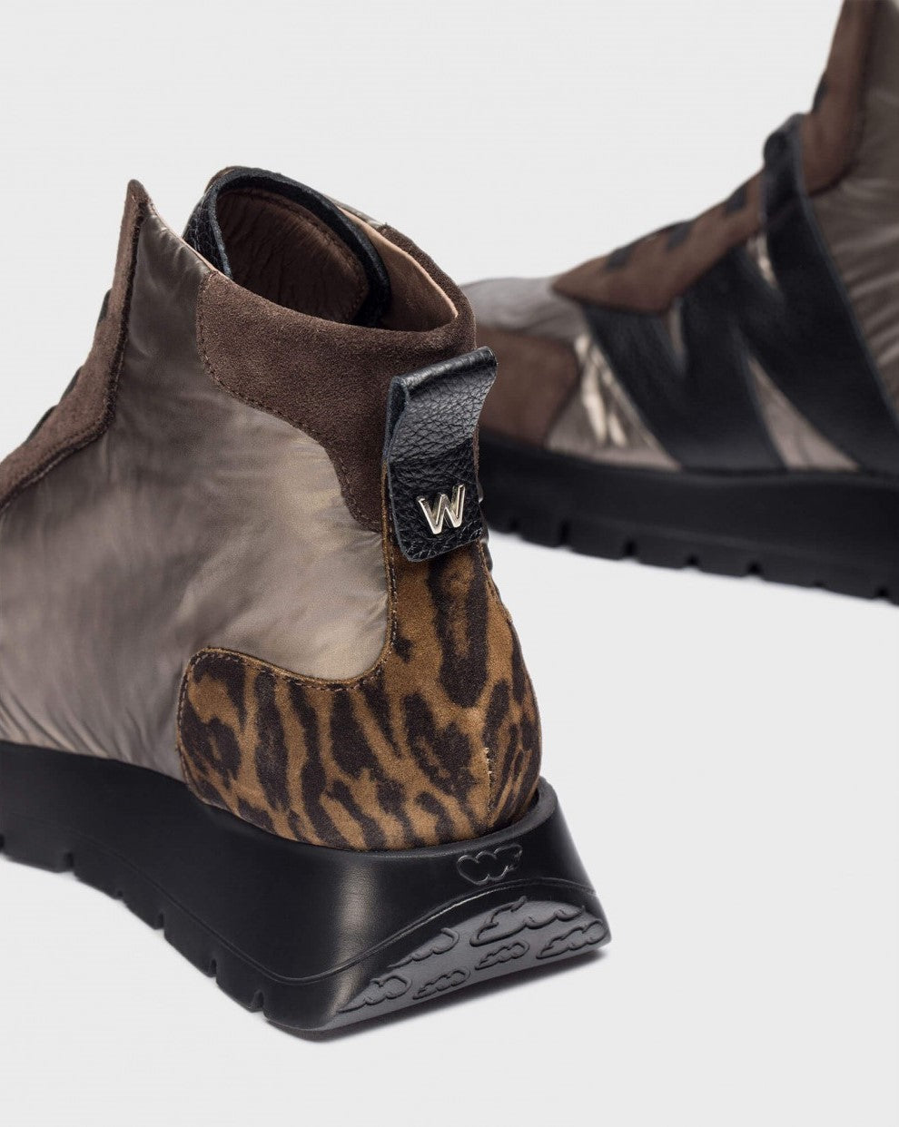 Wonders ENGLAND Brown and Pewter Ankle Boots with Animal Print and WondersFly™ Technology - Leavys Shoes