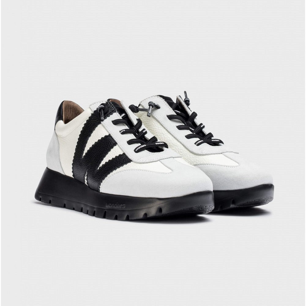 Wonders RACER White Suede Runner with Black Sole and Bungee Laces - Leavys Shoes