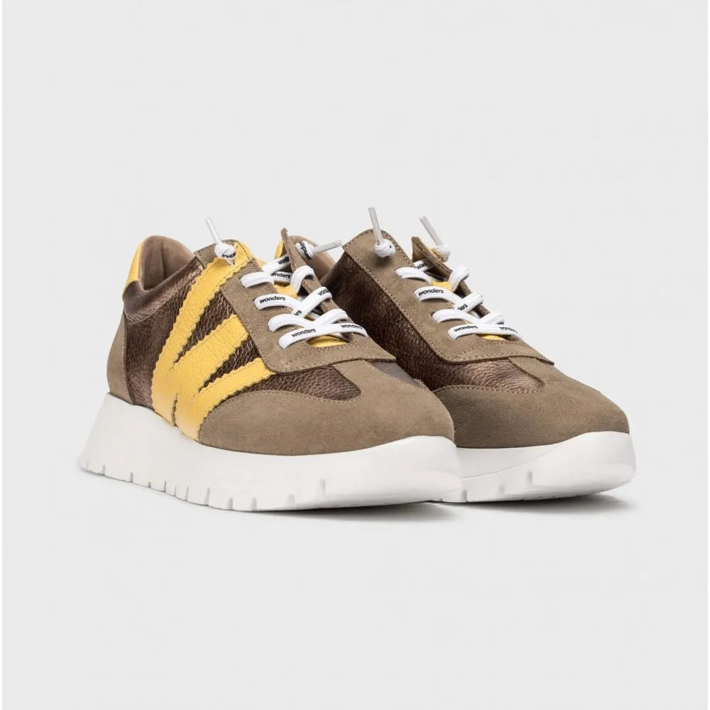 Wonders ODISEI 76 Taupe/Yellow Leather Sneakers - Leavys Shoes