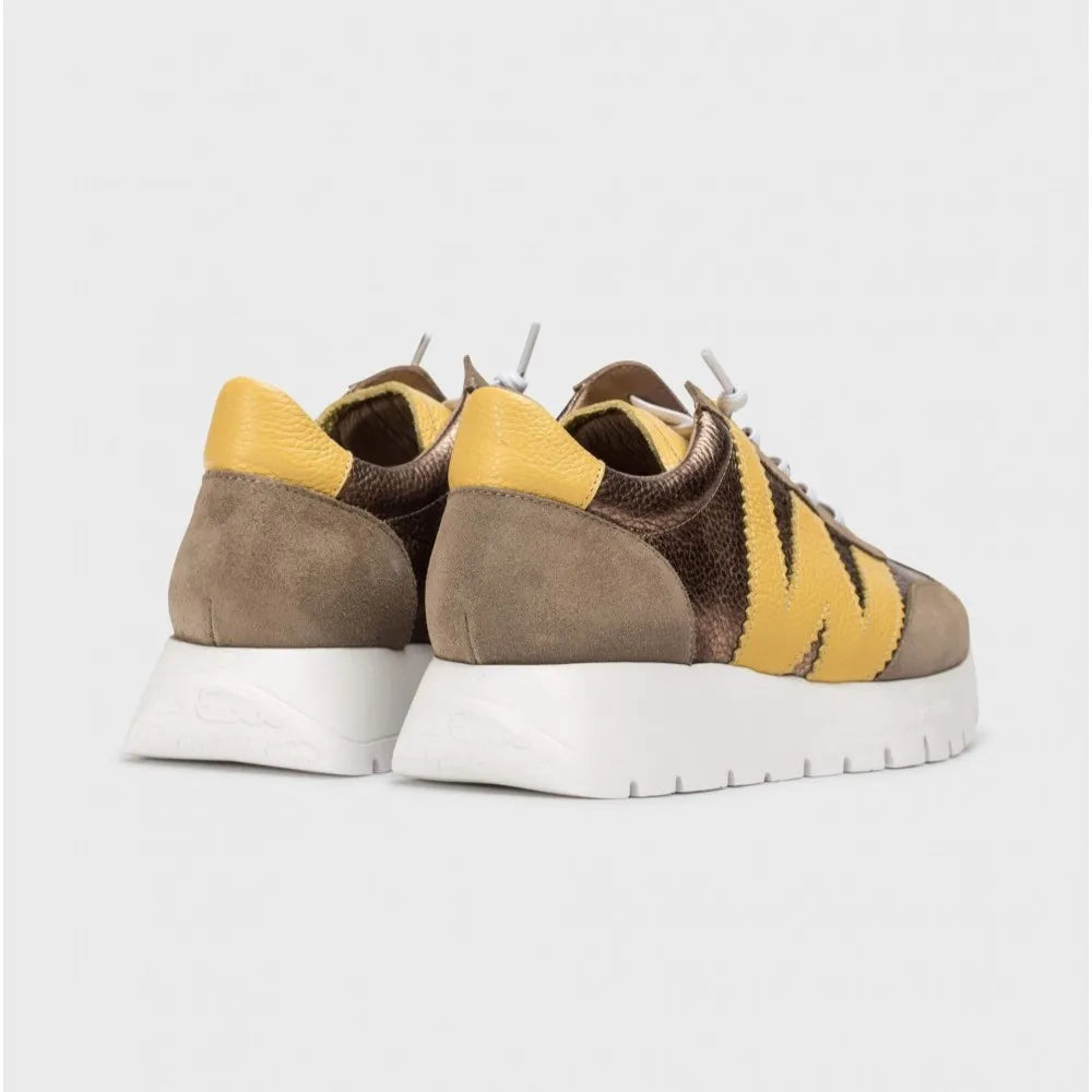 Wonders ODISEI 76 Taupe/Yellow Leather Sneakers - Leavys Shoes