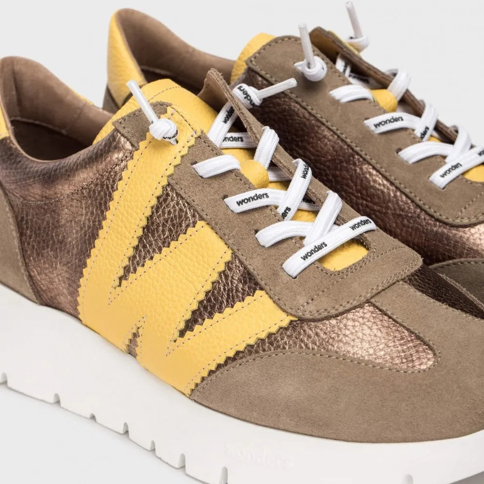 Wonders ODISEI 76 Taupe/Yellow Leather Sneakers - Leavys Shoes