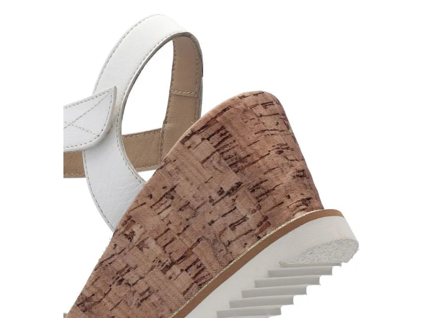 Ara White Wedge Sandals with Gold Details for Women - Leavys Shoes