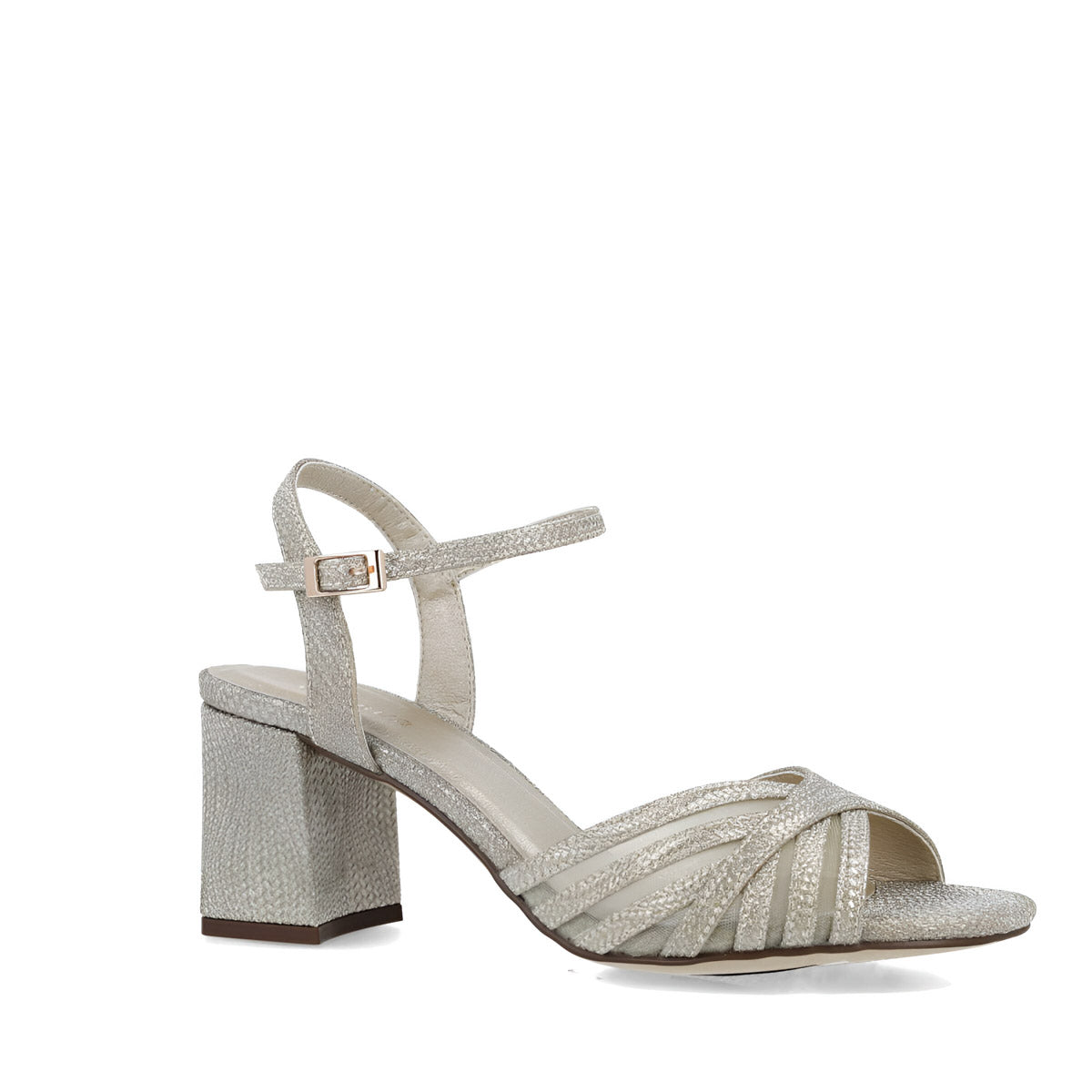 Menbur AGNARR Gold Block Heel Sandal with Textured Detail