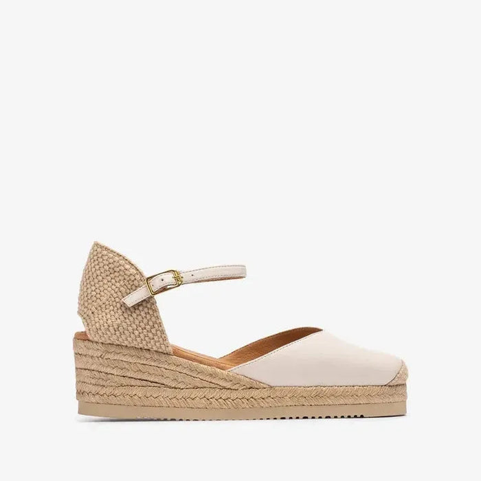 Unisa Ivory Espadrille with Low Wedge and Strap - Leavys Shoes