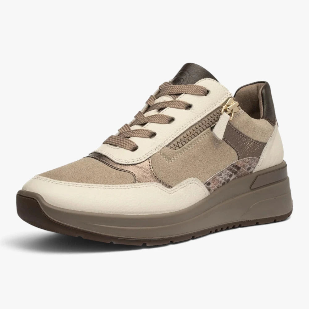 Ara Garda Cream & Taupe Leather Wide Fit Trainers