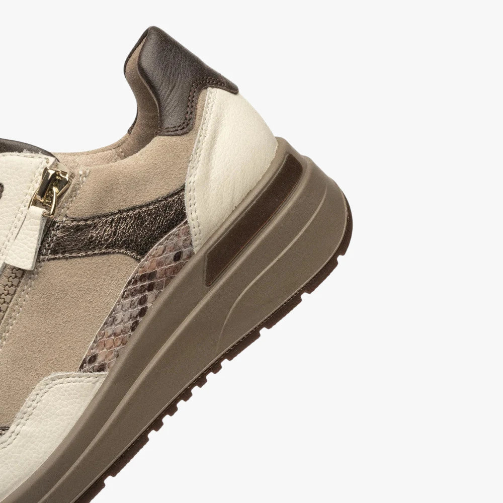 Ara Garda Cream & Taupe Leather Wide Fit Trainers