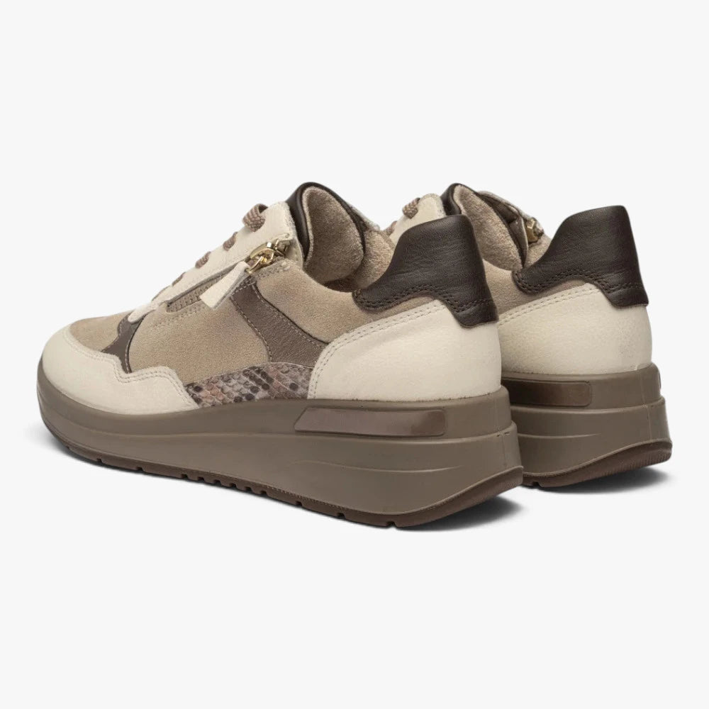 Ara Garda Cream & Taupe Leather Wide Fit Trainers