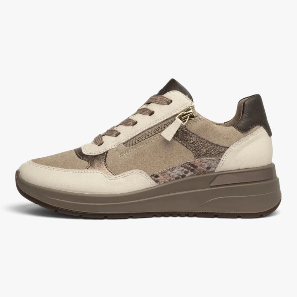 Ara Garda Cream &amp; Taupe Leather Wide Fit Trainers