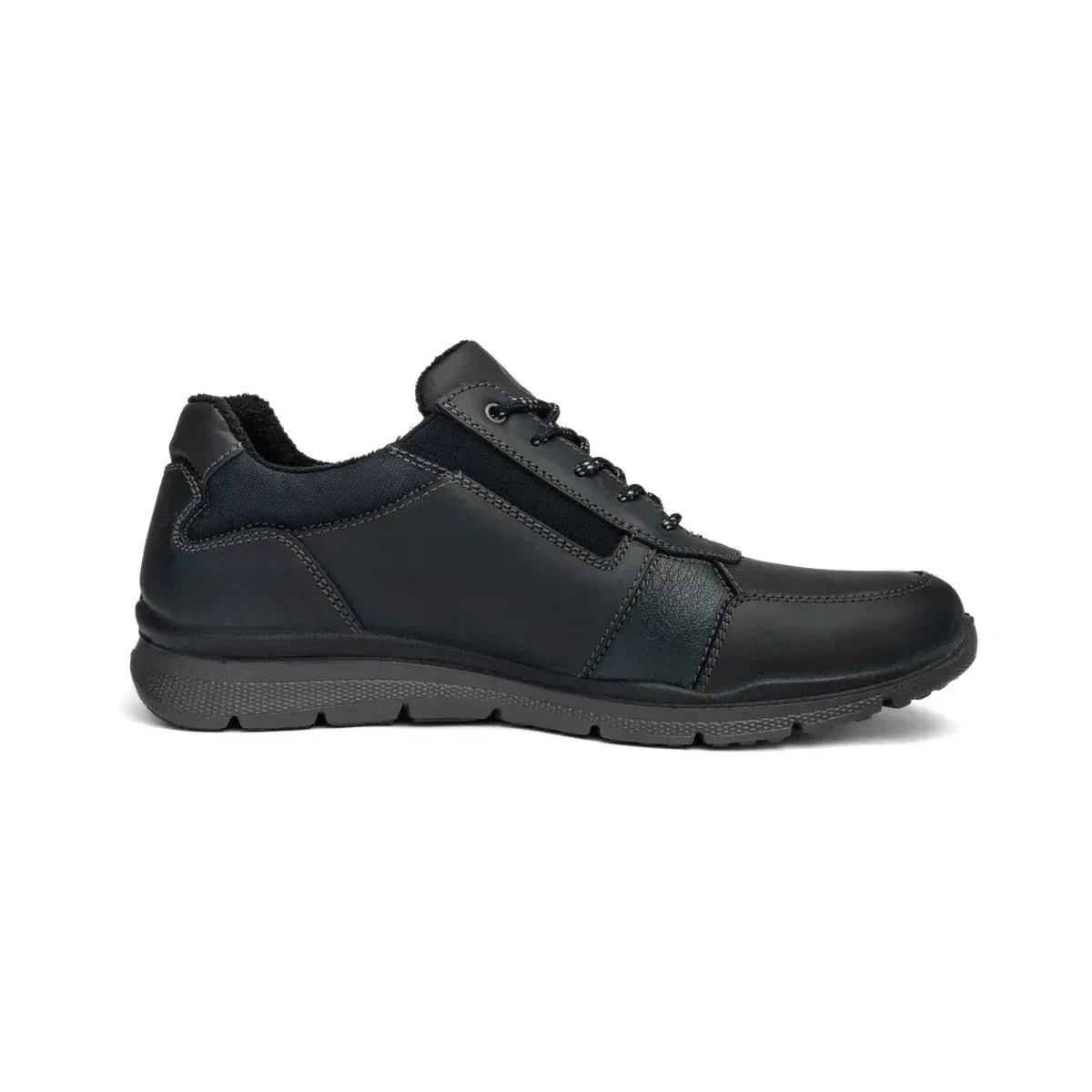 Side profile of the Ara Benjo men's navy leather lace-up shoe and dark sole.