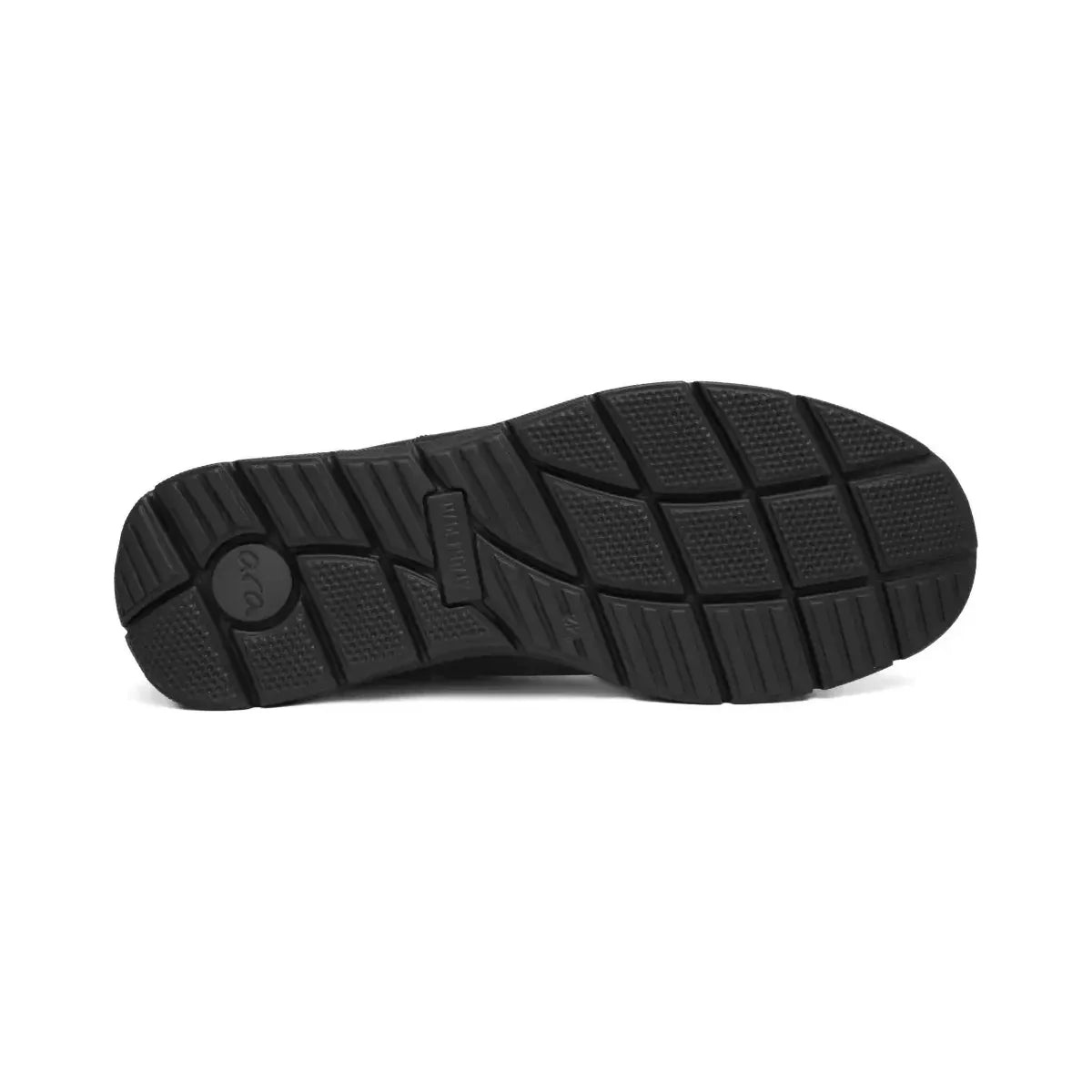 Black treaded outsole of the Ara Benjo men's navy lace-up shoe.