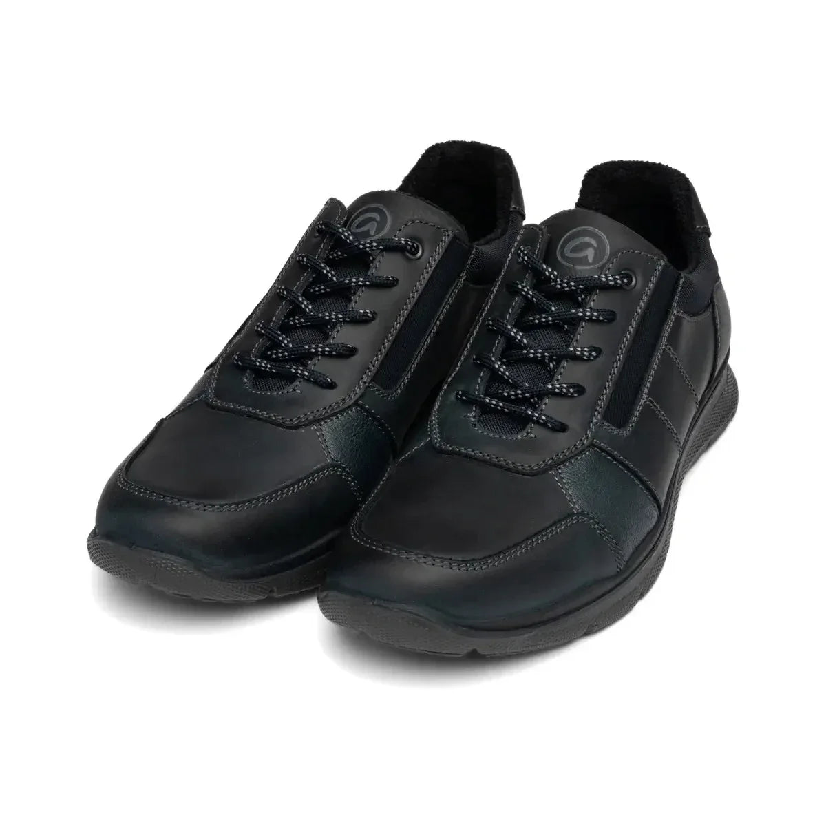A pair of Ara Benjo men's navy leather lace-up shoes shown from the front.