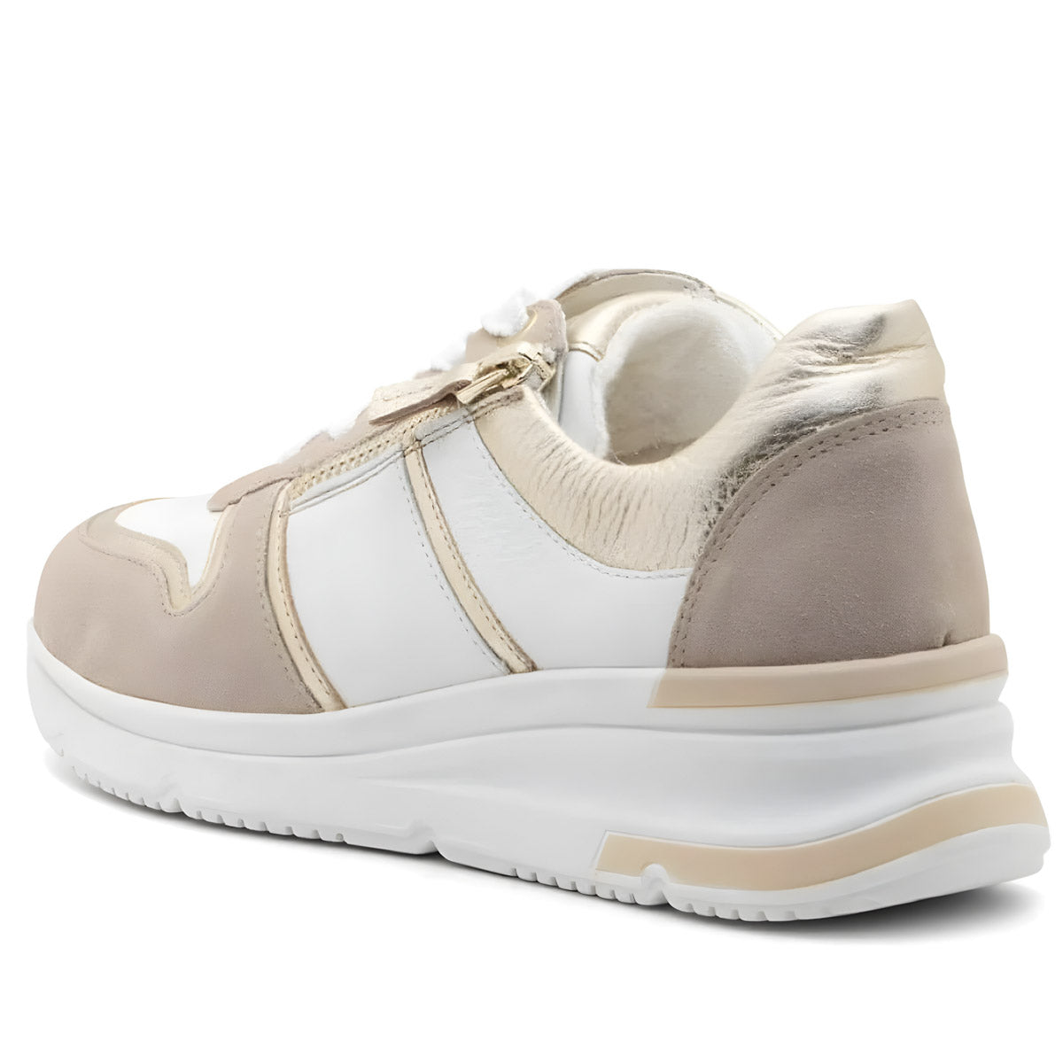 Ara Neapel Tron White Leather Wedge Trainers with Gold Accents
