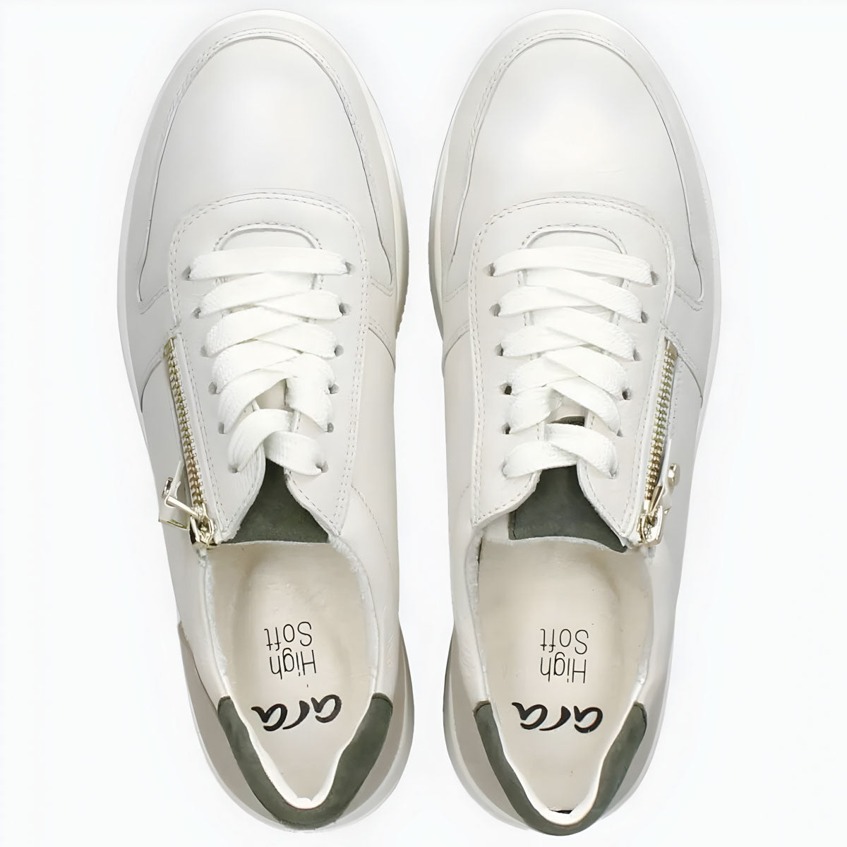 Ara Cream Leather Wide Fit Lace & Zip Trainers