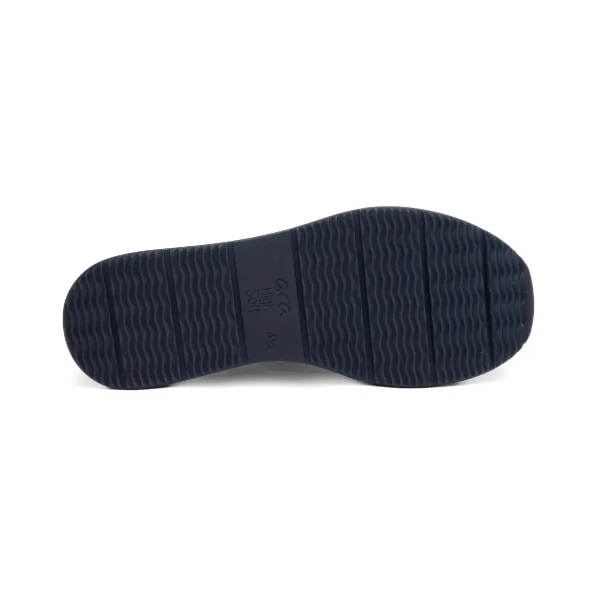 Navy treaded outsole of the Ara Sapporo wide fit trainer.