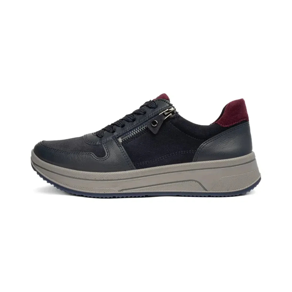 Outer side of the Ara Sapporo trainer, showing the zip and sculpted taupe sole.