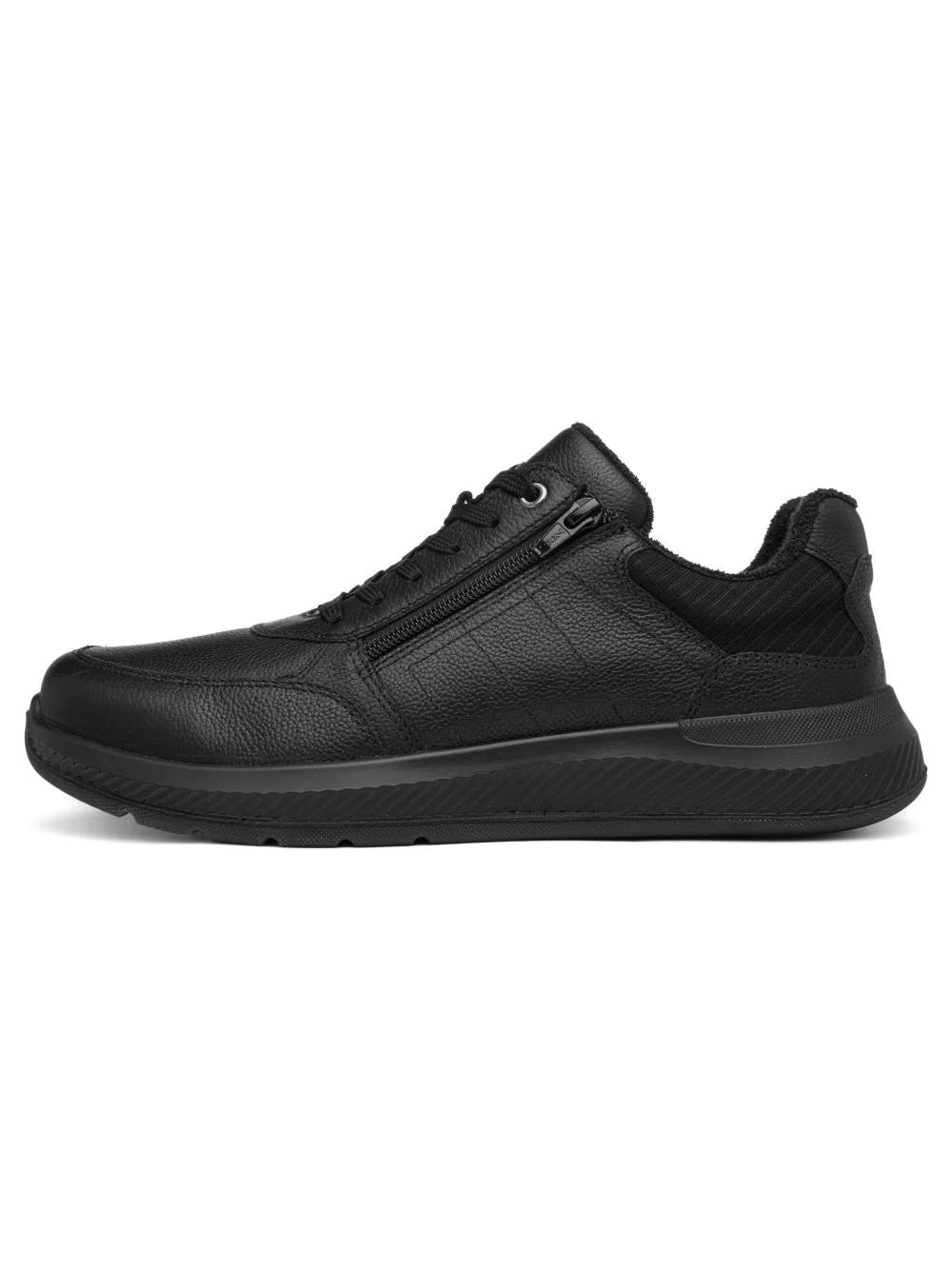 Ara Venturo men's extra wide leather zip trainers in black – product view 2