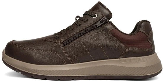 Ara Venturo men's extra wide leather zip trainers in coffee brown – product view 1