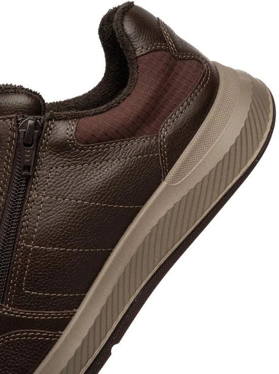 Ara Venturo men's extra wide leather zip trainers in coffee brown – product view 2