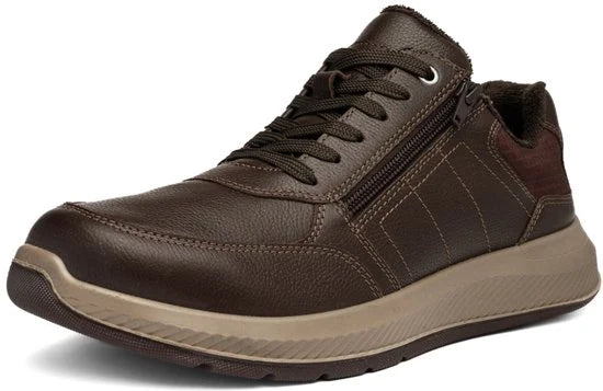 Ara Venturo men's extra wide leather zip trainers in coffee brown – product view 3