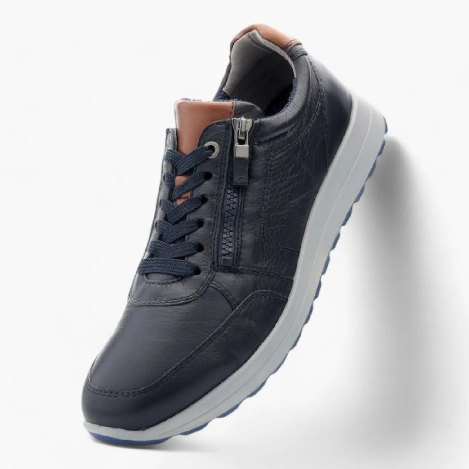 Ara Navy Leather Lace-Up Shoes with Brown Details and Gore-Tex - Leavys Shoes