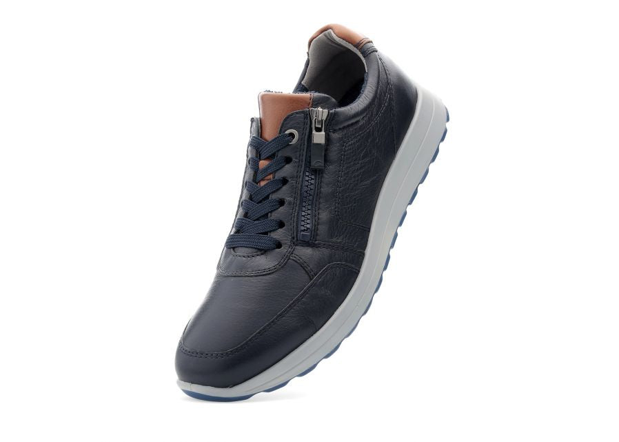 Ara Navy Leather Lace-Up Shoes with Brown Details and Gore-Tex